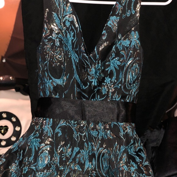 {ModCloth} Gorgeous Black Gold Teal Brocade Dress - Picture 5 of 6